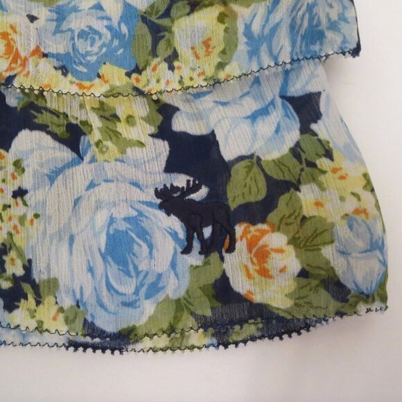 Abercrombie Womens Floral Ruffle Tank Top Size XS Shirt Blue & Green - Picture 7 of 7